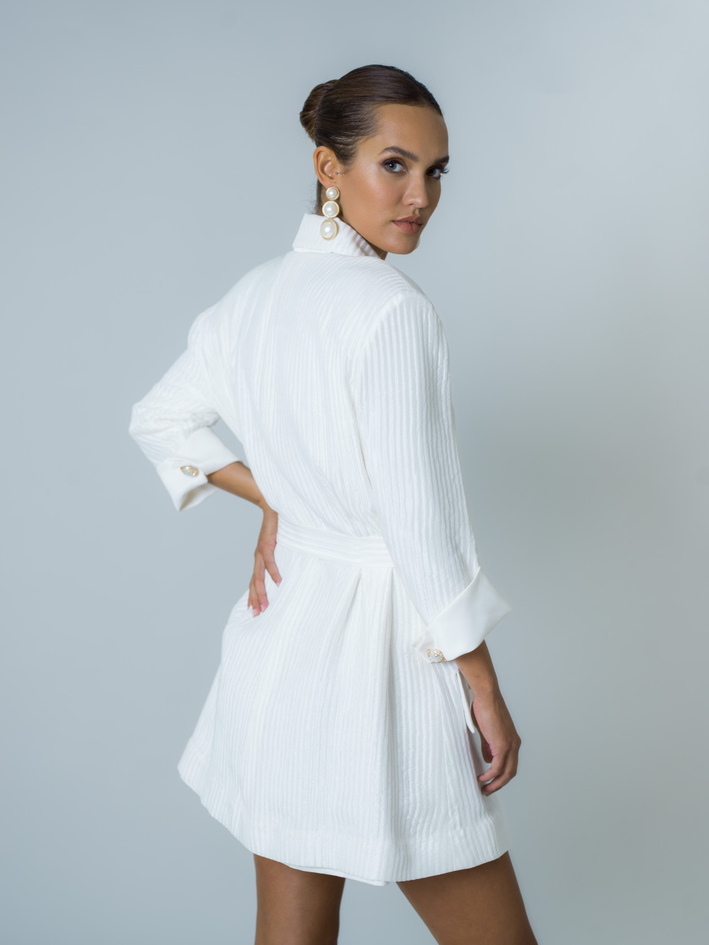 BELTED TAILORED DRESS - Oyster-white
